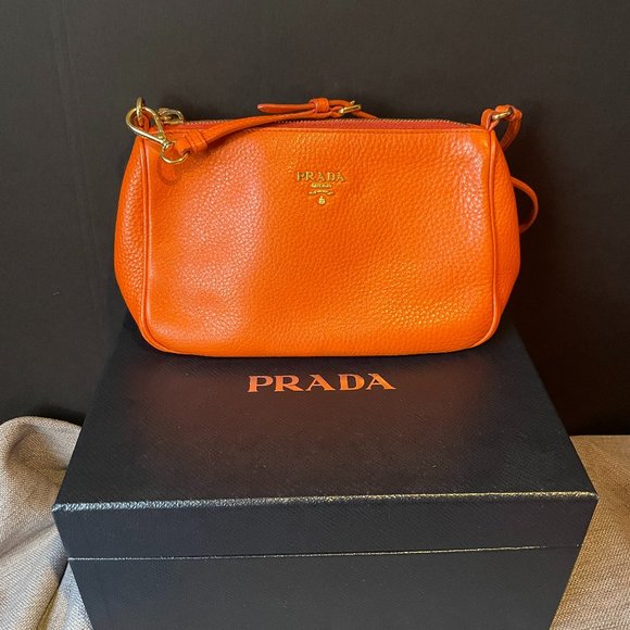 Prada Handbags - PRADA Vitello Daino Shoulder Bag Papaya